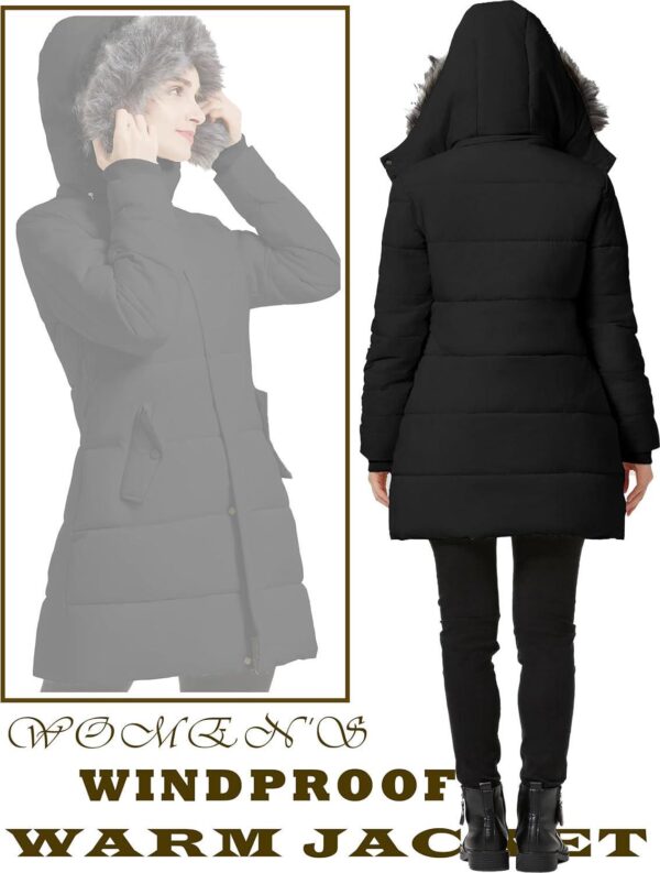 GGleaf Women's Winter Thicken Puffer Coat Warm Snow Jacket with Fur Removable Hood - Image 6
