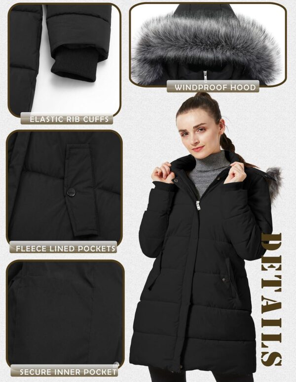 GGleaf Women's Winter Thicken Puffer Coat Warm Snow Jacket with Fur Removable Hood - Image 3