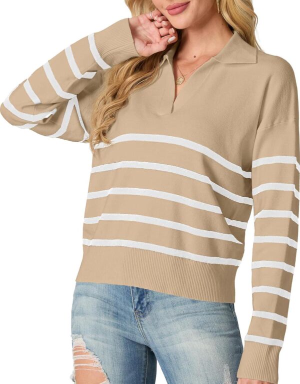 GRECERELLE 2024 Sweaters for Women Trendy Long Sleeve V Neck Striped Sweater Women Winter Chunky Pullover - Image 3