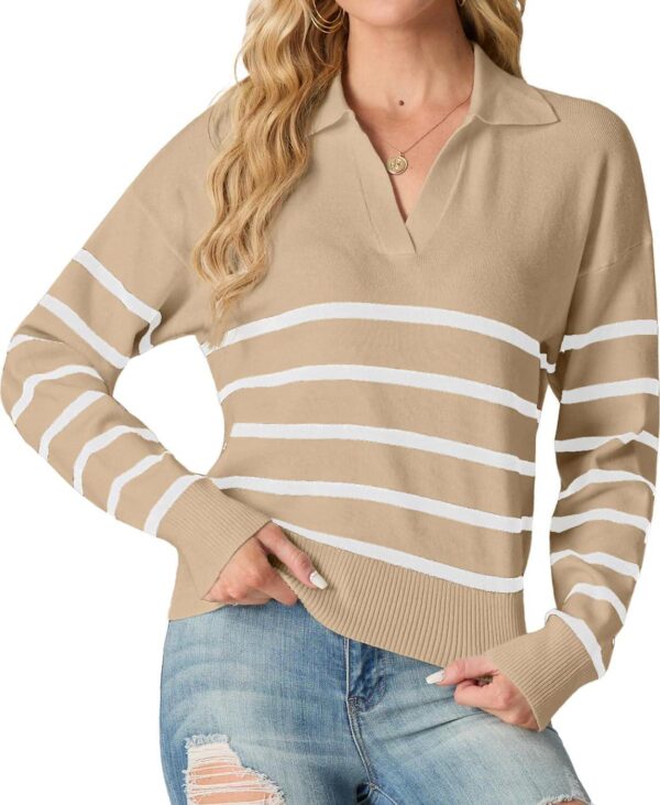 GRECERELLE 2024 Sweaters for Women Trendy Long Sleeve V Neck Striped Sweater Women Winter Chunky Pullover - Image 2