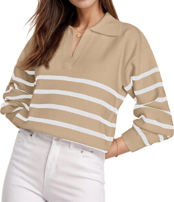 GRECERELLE 2024 Sweaters for Women Trendy Long Sleeve V Neck Striped Sweater Women Winter Chunky Pullover
