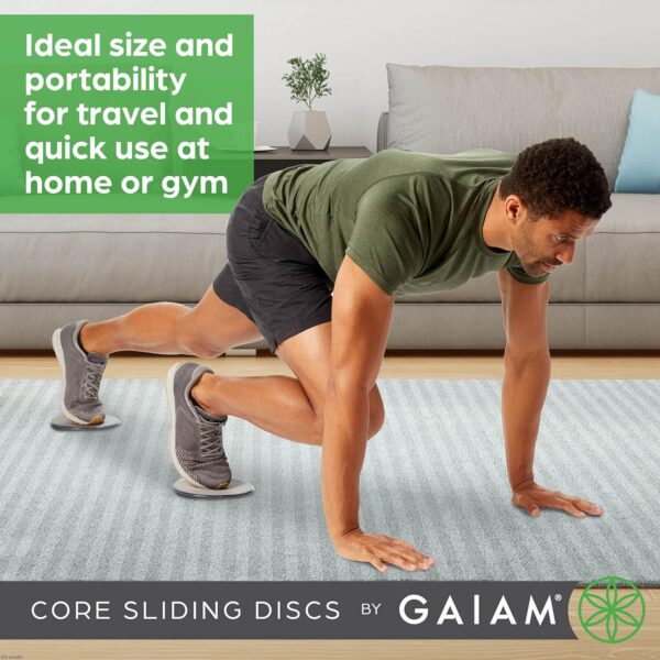 Gaiam Core Sliding Discs - Dual Sided Workout Sliders for Carpet and Hardwood Floor - Home Ab Pads Exercise Equipment Fitness Sliders for Women and Men, Grey/Black - Image 4