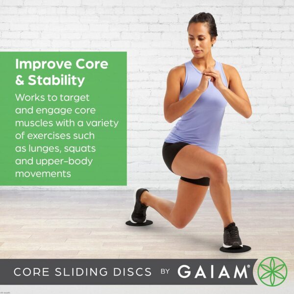 Gaiam Core Sliding Discs - Dual Sided Workout Sliders for Carpet and Hardwood Floor - Home Ab Pads Exercise Equipment Fitness Sliders for Women and Men, Grey/Black - Image 2