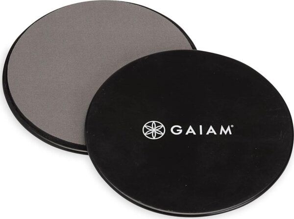 Gaiam Core Sliding Discs - Dual Sided Workout Sliders for Carpet and Hardwood Floor - Home Ab Pads Exercise Equipment Fitness Sliders for Women and Men, Grey/Black