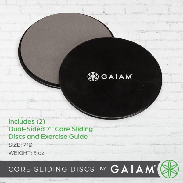 Gaiam Core Sliding Discs - Dual Sided Workout Sliders for Carpet and Hardwood Floor - Home Ab Pads Exercise Equipment Fitness Sliders for Women and Men, Grey/Black - Image 5