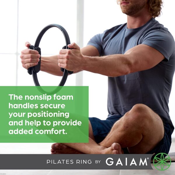 Gaiam Pilates Ring 15  Fitness Circle - Lightweight and Durable Foam Padded Handles | Flexible Resistance Exercise Equipment for Toning Arms, Thighs/Legs and Core, Black - Image 4