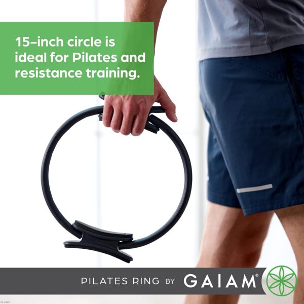 Gaiam Pilates Ring 15  Fitness Circle - Lightweight and Durable Foam Padded Handles | Flexible Resistance Exercise Equipment for Toning Arms, Thighs/Legs and Core, Black - Image 3