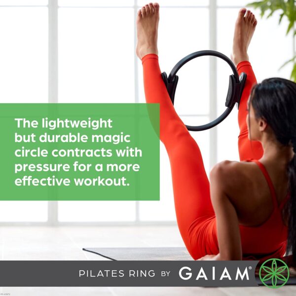 Gaiam Pilates Ring 15  Fitness Circle - Lightweight and Durable Foam Padded Handles | Flexible Resistance Exercise Equipment for Toning Arms, Thighs/Legs and Core, Black - Image 5