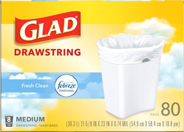 Glad Medium Kitchen Drawstring Trash Bags, 8 Gal, Fresh Clean Scent, 80 Ct (Package May Vary) - Image 13