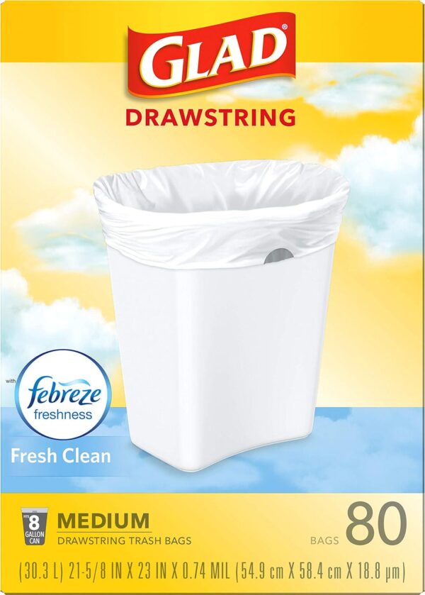 Glad Medium Kitchen Drawstring Trash Bags, 8 Gal, Fresh Clean Scent, 80 Ct (Package May Vary) - Image 11