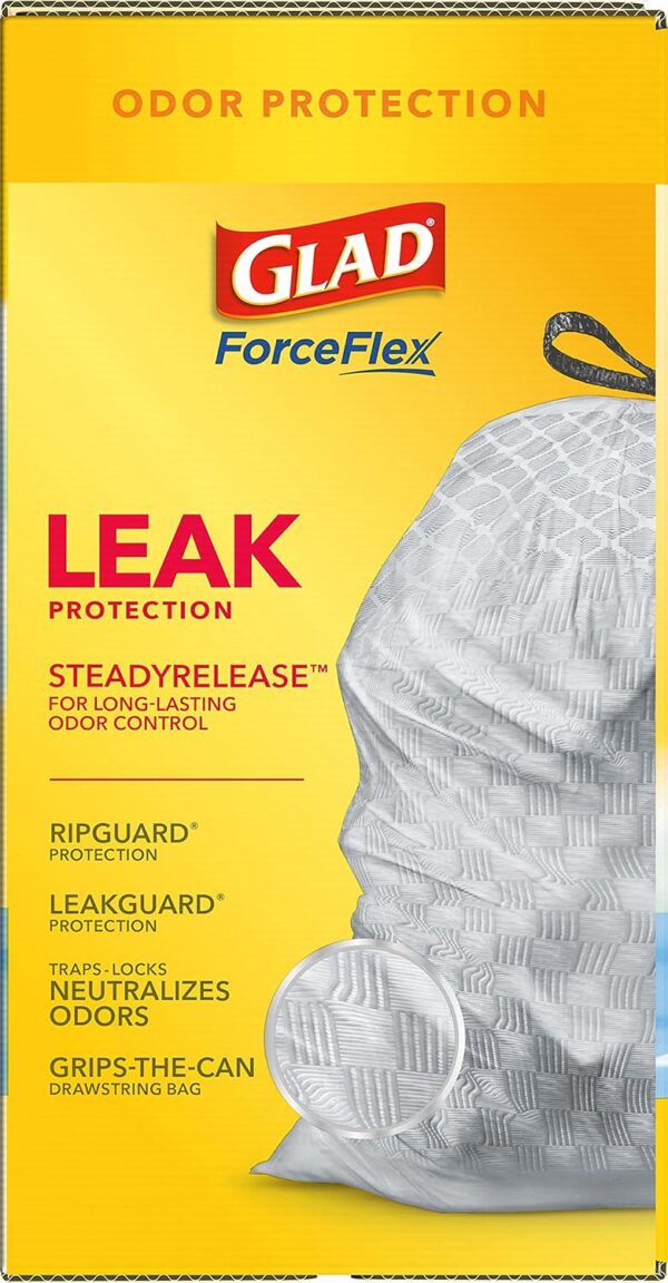 Glad Tall Kitchen Drawstring Trash Bags - Odorshield 13 Gallon White Trash Bag, Febreze Fresh Clean, 110 Count - Image 15