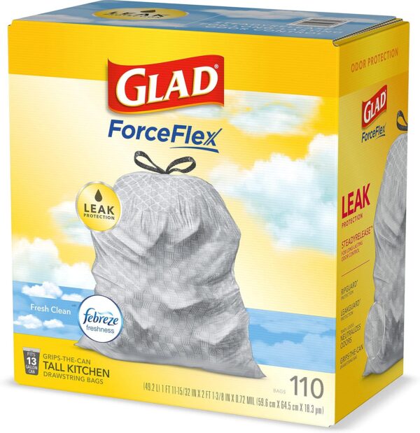 Glad Tall Kitchen Drawstring Trash Bags - Odorshield 13 Gallon White Trash Bag, Febreze Fresh Clean, 110 Count - Image 10