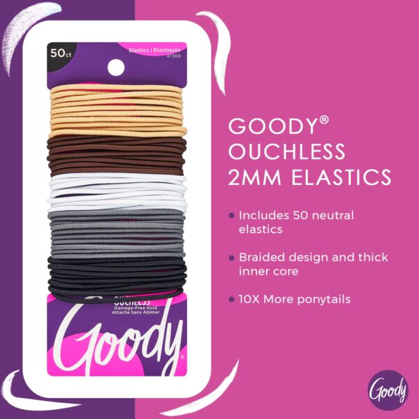 Goody Ouchless Elastic Hair Ties - 50 Ct, Assorted Neutrals, 2MM Rubber Bands for Hair, Pain-Free Hair Accessories for Women and Men, Made for Long-Lasting Braids, Ponytails and More, For Fine Hair - Image 2