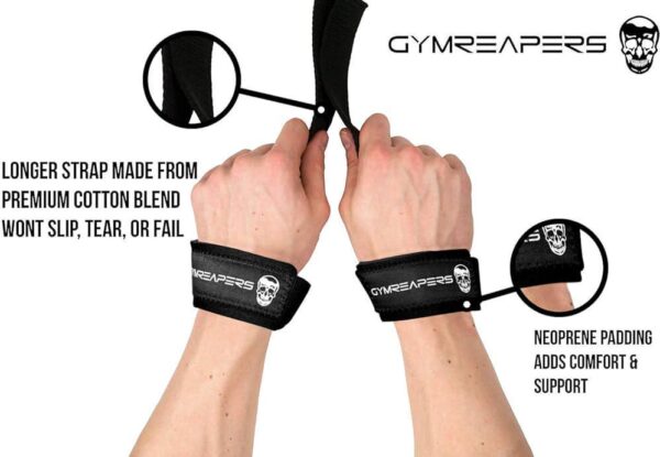 Gymreapers Lifting Wrist Straps for Weightlifting, Bodybuilding, Powerlifting, Strength Training, and Deadlifts - Padded Neoprene with 18 inch Cotton - Image 2