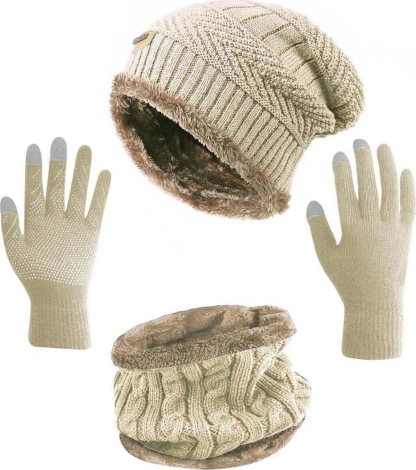 HINDAWI Winter Hat Scarf Gloves Slouchy Beanie Snow Knit Skull Cap Touch Screen Mittens Circle Scarves for Women