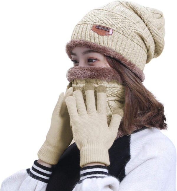 HINDAWI Winter Hat Scarf Gloves Slouchy Beanie Snow Knit Skull Cap Touch Screen Mittens Circle Scarves for Women - Image 2
