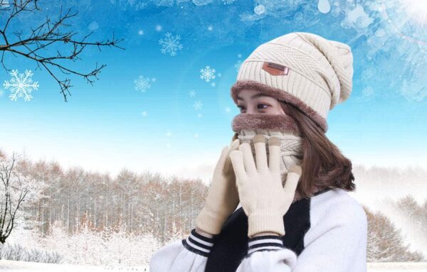 HINDAWI Winter Hat Scarf Gloves Slouchy Beanie Snow Knit Skull Cap Touch Screen Mittens Circle Scarves for Women - Image 7