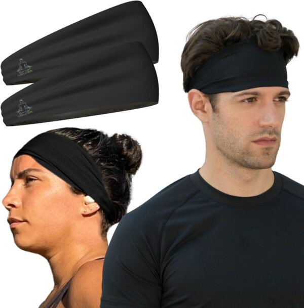 Headbands for Men and Women - Mens Sweatband and Sports Headband Moisture Wicking Workout Sweatbands for Running, Cross Training, Yoga and Bike Helmet Friendly