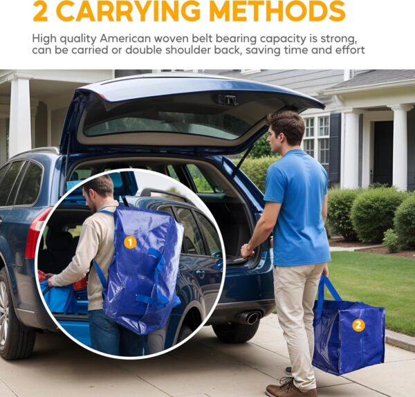 HealSmart 4 Pack Extra Large Moving Bags with Zippers and Carrying Handles, Heavy-Duty Storage Tote Moving Boxes for Dorm Room Essentials Storage Bags, Blue - Image 6