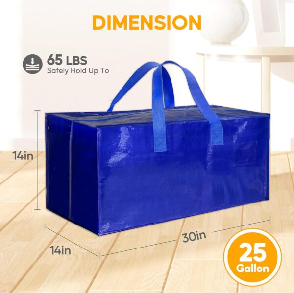 HealSmart 4 Pack Extra Large Moving Bags with Zippers and Carrying Handles, Heavy-Duty Storage Tote Moving Boxes for Dorm Room Essentials Storage Bags, Blue - Image 2