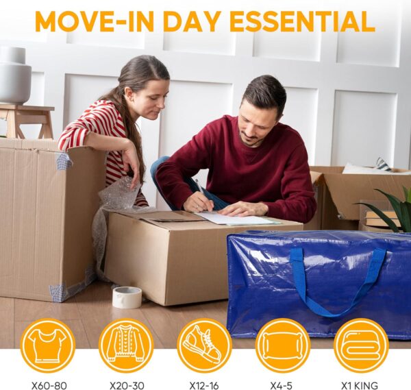 HealSmart 4 Pack Extra Large Moving Bags with Zippers and Carrying Handles, Heavy-Duty Storage Tote Moving Boxes for Dorm Room Essentials Storage Bags, Blue - Image 7