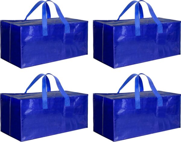 HealSmart 4 Pack Extra Large Moving Bags with Zippers and Carrying Handles, Heavy-Duty Storage Tote Moving Boxes for Dorm Room Essentials Storage Bags, Blue