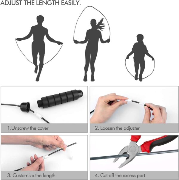Jump Rope, Tangle-Free Rapid Speed Jumping Rope Cable with Ball Bearings for Women, Men, and Kids, Adjustable Steel Jump Rope Workout with Foam Handles for Fitness, Home Exercise and Slim Body - Image 4