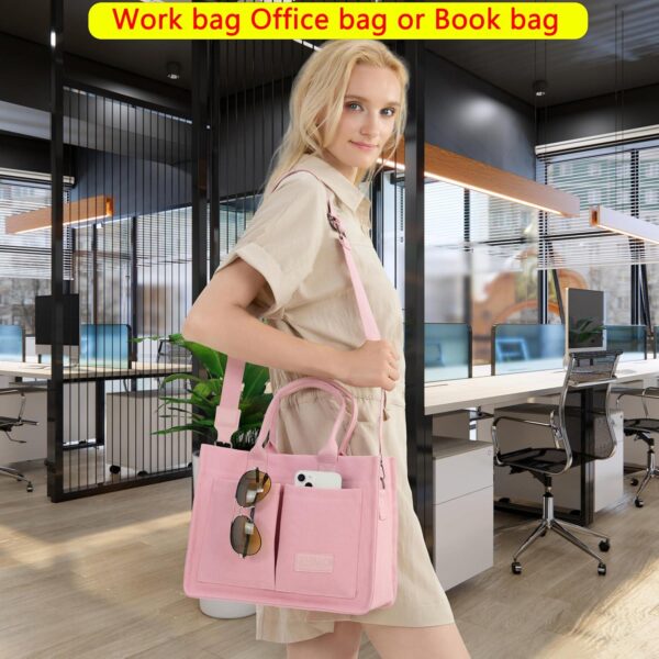 Large Canvas Tote Bag for Women,Womens Laptop Work Book Bags Crossbody Purse Handbag Shoulder Travel Messenger Gym Totes - Image 7