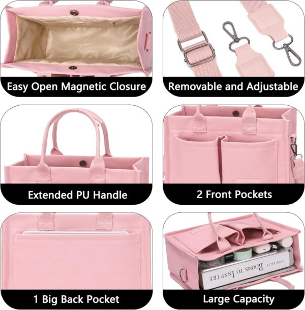 Large Canvas Tote Bag for Women,Womens Laptop Work Book Bags Crossbody Purse Handbag Shoulder Travel Messenger Gym Totes - Image 4