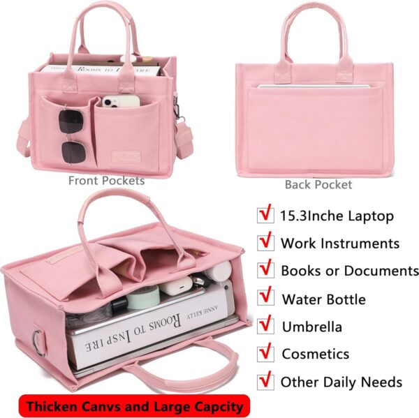 Large Canvas Tote Bag for Women,Womens Laptop Work Book Bags Crossbody Purse Handbag Shoulder Travel Messenger Gym Totes - Image 2