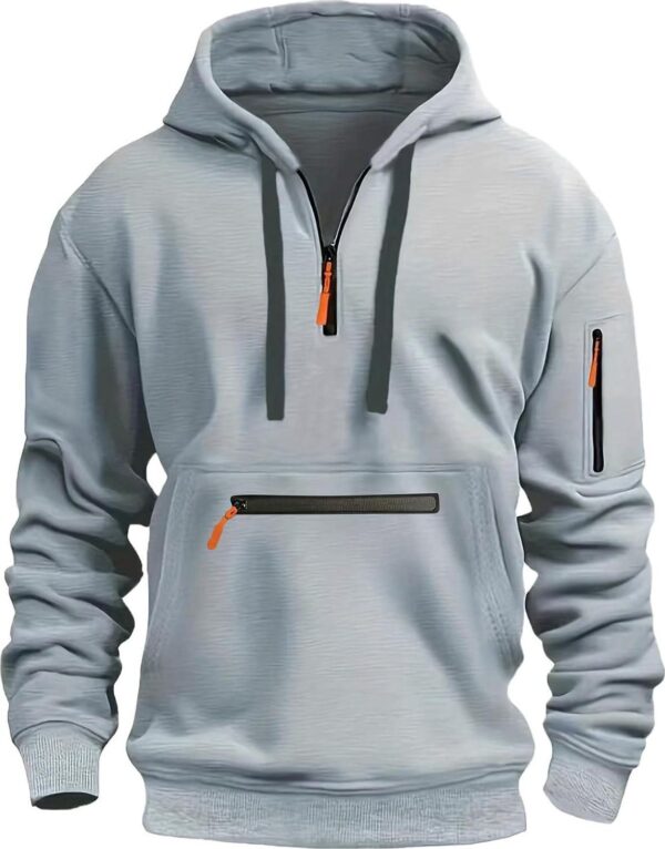 Light Tactical Jacket With Hood Men's Quarter Zip Pullover Long Sleeve Workout Vintage Jacket Winter Sweater Coats - Image 2