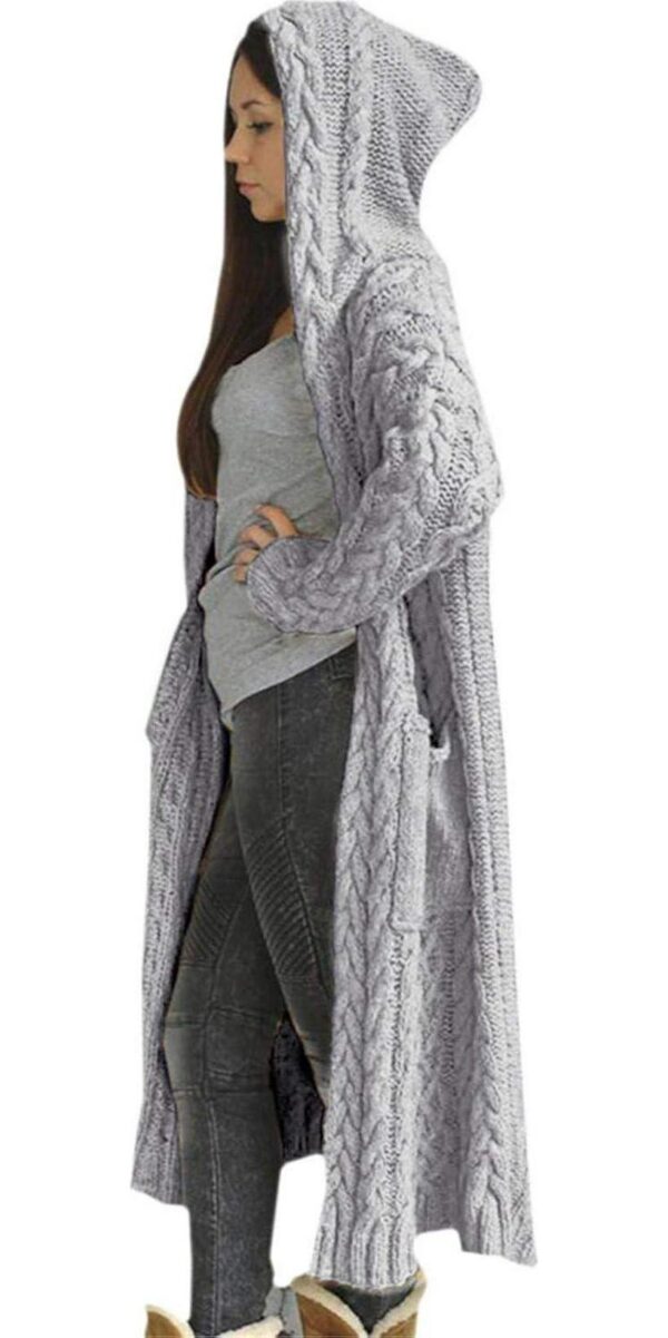 Long Chunky Cable Knit Cardigans For Women Open Front Long Hooded Sweater 2024 Winter Warm Oversized Solid Outwear - Image 5