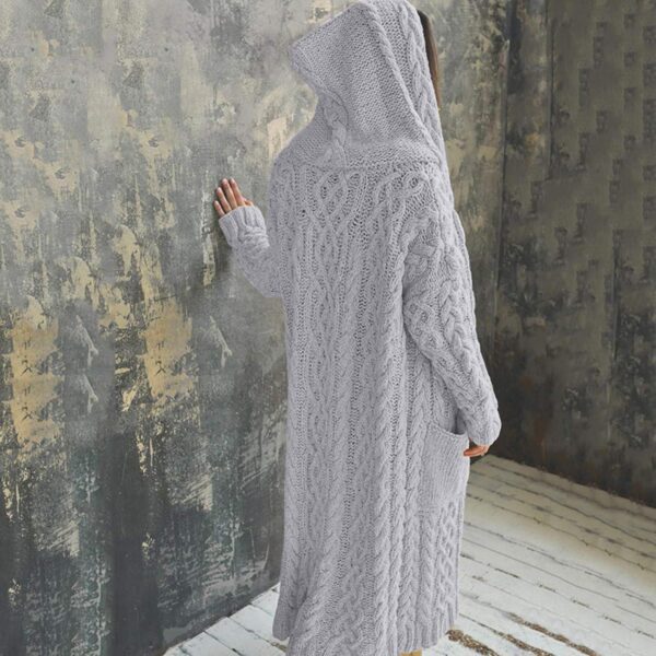 Long Chunky Cable Knit Cardigans For Women Open Front Long Hooded Sweater 2024 Winter Warm Oversized Solid Outwear - Image 4