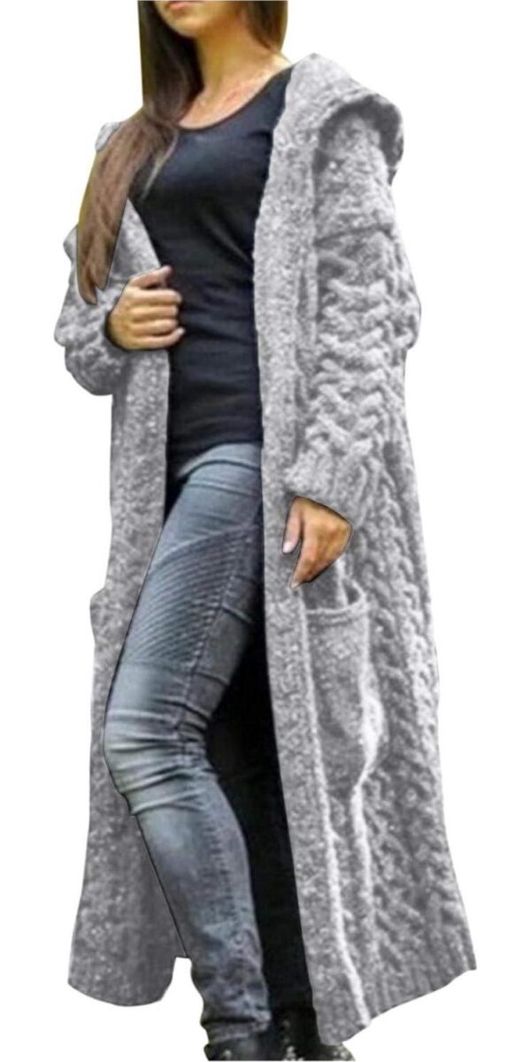 Long Chunky Cable Knit Cardigans For Women Open Front Long Hooded Sweater 2024 Winter Warm Oversized Solid Outwear
