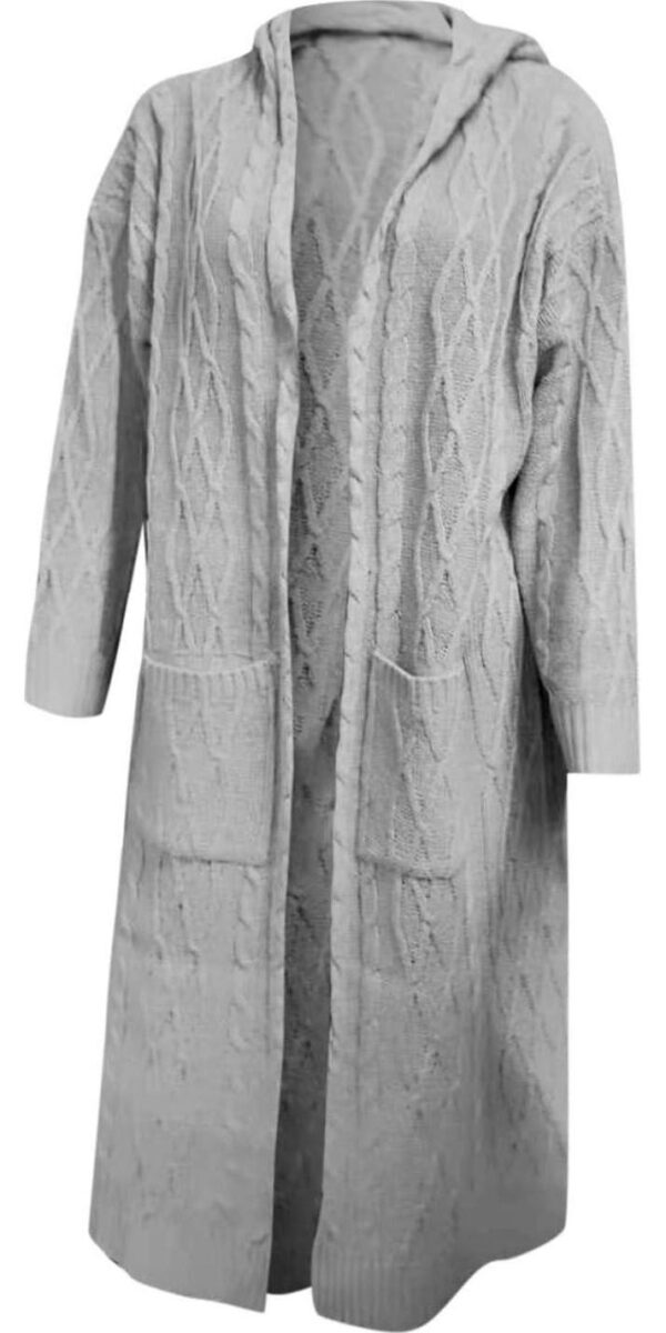 Long Chunky Cable Knit Cardigans For Women Open Front Long Hooded Sweater 2024 Winter Warm Oversized Solid Outwear - Image 3