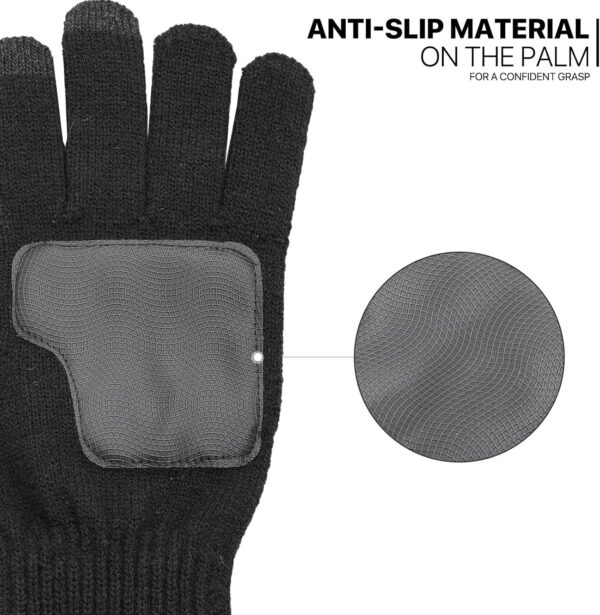 MADOG Winter Warm Knit Synthetic Wool Beanie Hat Scarf Touchscreen Gloves Set Long Neck Scarf Set with Fleece Lined Skull Caps Gifts for Women Men (Black) - Image 7