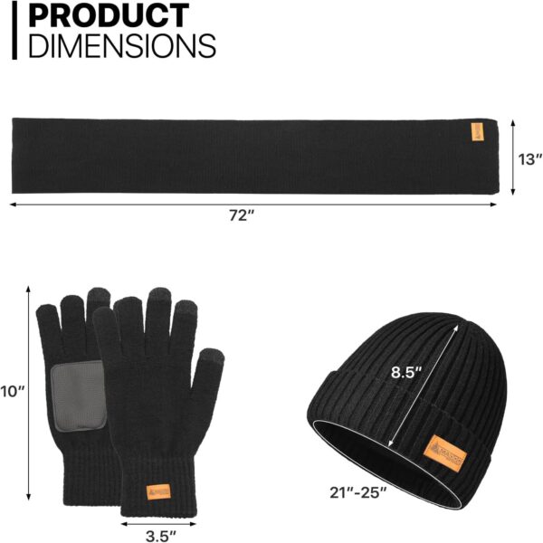 MADOG Winter Warm Knit Synthetic Wool Beanie Hat Scarf Touchscreen Gloves Set Long Neck Scarf Set with Fleece Lined Skull Caps Gifts for Women Men (Black) - Image 2
