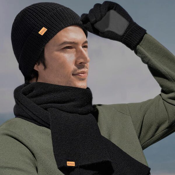 MADOG Winter Warm Knit Synthetic Wool Beanie Hat Scarf Touchscreen Gloves Set Long Neck Scarf Set with Fleece Lined Skull Caps Gifts for Women Men (Black) - Image 3
