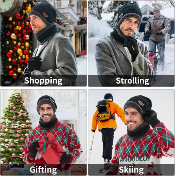 MAYLISACC Winter Knit Beanie Hat Neck Warmer Scarf and Touch Screen Gloves Set 3 Pcs Fleece Lined Skull Cap for Men Women - Image 5