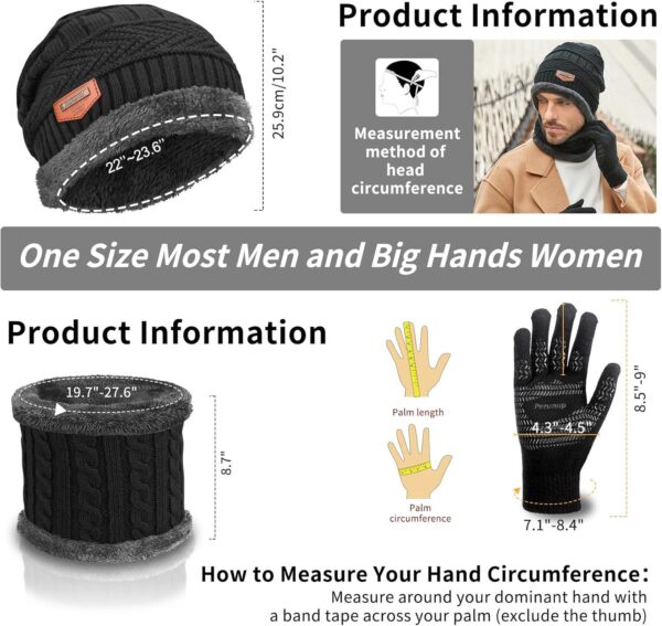 MAYLISACC Winter Knit Beanie Hat Neck Warmer Scarf and Touch Screen Gloves Set 3 Pcs Fleece Lined Skull Cap for Men Women - Image 2