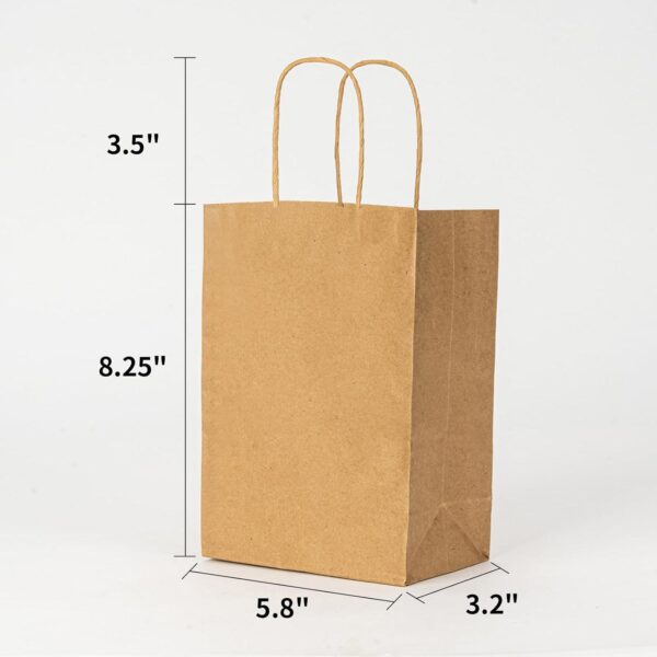 METAPRINT 100 Pack 5.8x3.2x8.25 Inch Small Brown Paper Bags with Handles Bulk, Paper Gift Bags, Kraft Bags for Birthday Party Favors Grocery Retail Shopping Business Goody Craft Bags - Image 2
