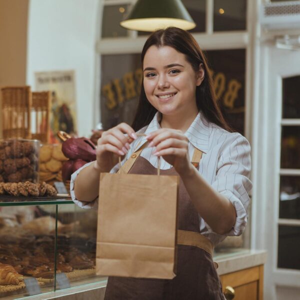 METAPRINT 100 Pack 5.8x3.2x8.25 Inch Small Brown Paper Bags with Handles Bulk, Paper Gift Bags, Kraft Bags for Birthday Party Favors Grocery Retail Shopping Business Goody Craft Bags - Image 6