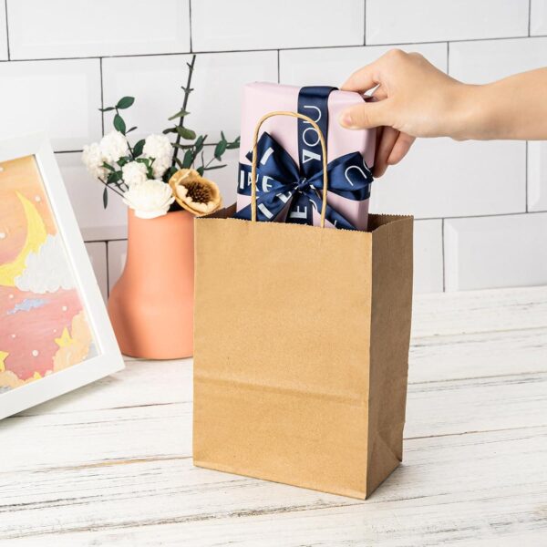 METAPRINT 100 Pack 5.8x3.2x8.25 Inch Small Brown Paper Bags with Handles Bulk, Paper Gift Bags, Kraft Bags for Birthday Party Favors Grocery Retail Shopping Business Goody Craft Bags - Image 5