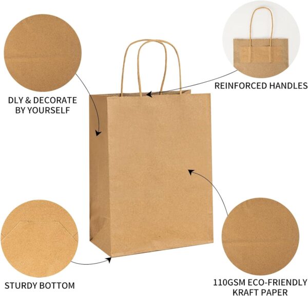 METAPRINT 100 Pack 5.8x3.2x8.25 Inch Small Brown Paper Bags with Handles Bulk, Paper Gift Bags, Kraft Bags for Birthday Party Favors Grocery Retail Shopping Business Goody Craft Bags - Image 4