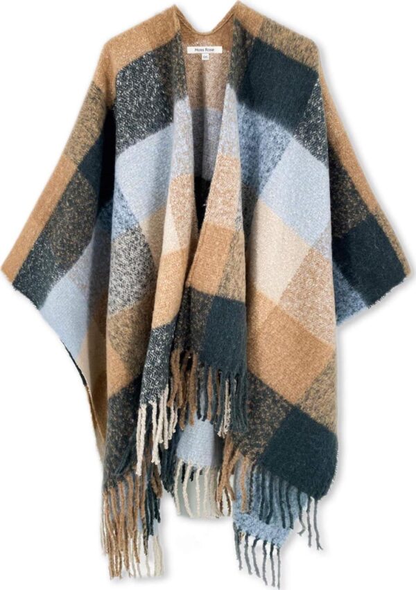Moss Rose Women's Travel Plaid Shawl Wrap Open Front Poncho Cape for Fall Winter