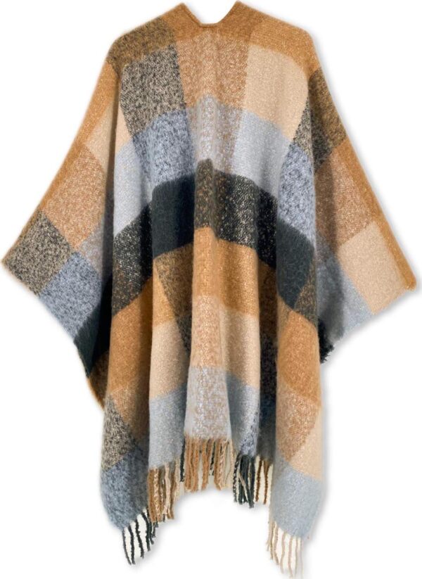 Moss Rose Women's Travel Plaid Shawl Wrap Open Front Poncho Cape for Fall Winter - Image 2