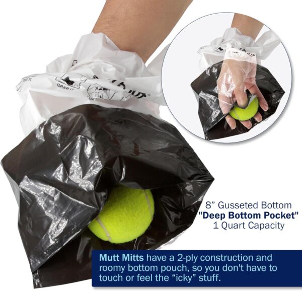 Mutt Mitt New Listing, Same 100 White and Black 2-Ply Dog Waste Bags on 1 Dog Waste Bag Station Header - 300% Thicker than mini roll dog waste bags - no more warm and yuck feeling - Image 3