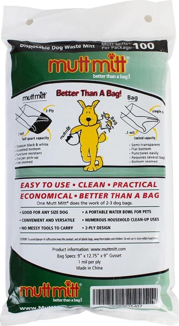 Mutt Mitt New Listing, Same 100 White and Black 2-Ply Dog Waste Bags on 1 Dog Waste Bag Station Header - 300% Thicker than mini roll dog waste bags - no more warm and yuck feeling - Image 8