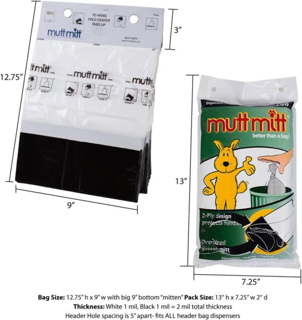 Mutt Mitt New Listing, Same 100 White and Black 2-Ply Dog Waste Bags on 1 Dog Waste Bag Station Header - 300% Thicker than mini roll dog waste bags - no more warm and yuck feeling - Image 7