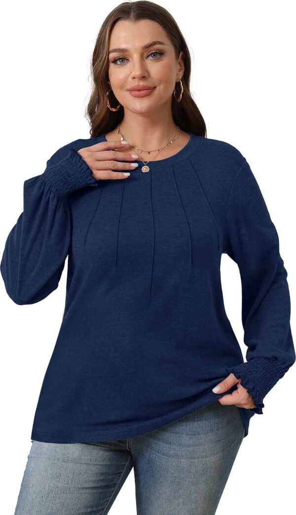 OFEEFAN Women's Tunic Tops Ruffle Sleeve Shirts Pleated Front Blouses Fall Travel Outfits S-3XL - Image 4